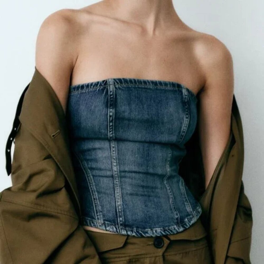 ZARA CORSET STYLE DENIM TOP TRF